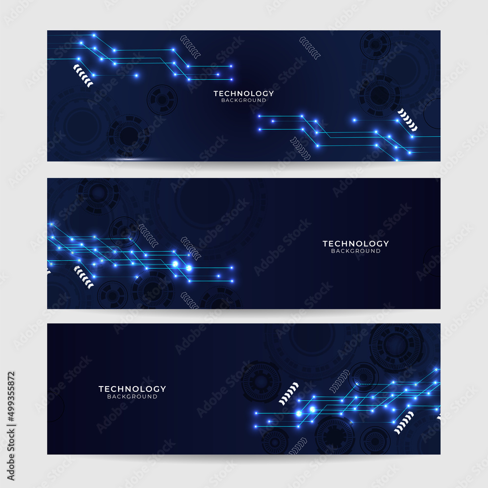 Set of Modern Digital technology abstract dark blue colorful design banner. Vector abstract graphic design Banner Pattern background web template.