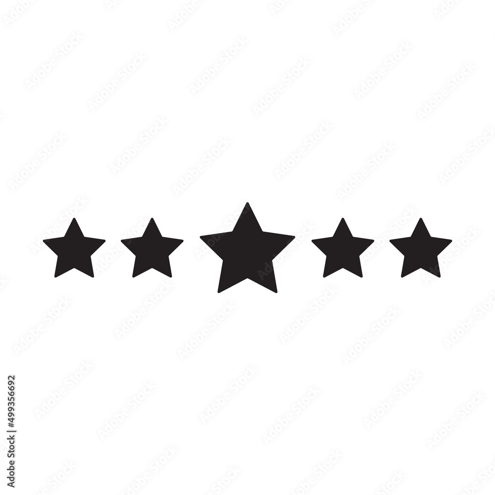 5-star symbol isolated on white background. Rating sign where the star in the middle is bigger than the rest of the stars 5-star symbol isolated on white background. Rating sign where the star in the middle is bigger than the rest of the stars