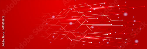 Abstract red futuristic technology network science AI hi tech banner background. Vector abstract graphic design banner pattern background web template.