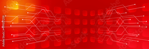 Abstract red futuristic technology network science AI hi tech banner background. Vector abstract graphic design banner pattern background web template.