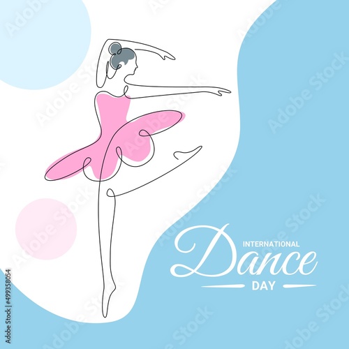Continuous single line art, ballet dancer performing, as a banner, poster or template for international dance day. vector illustration.