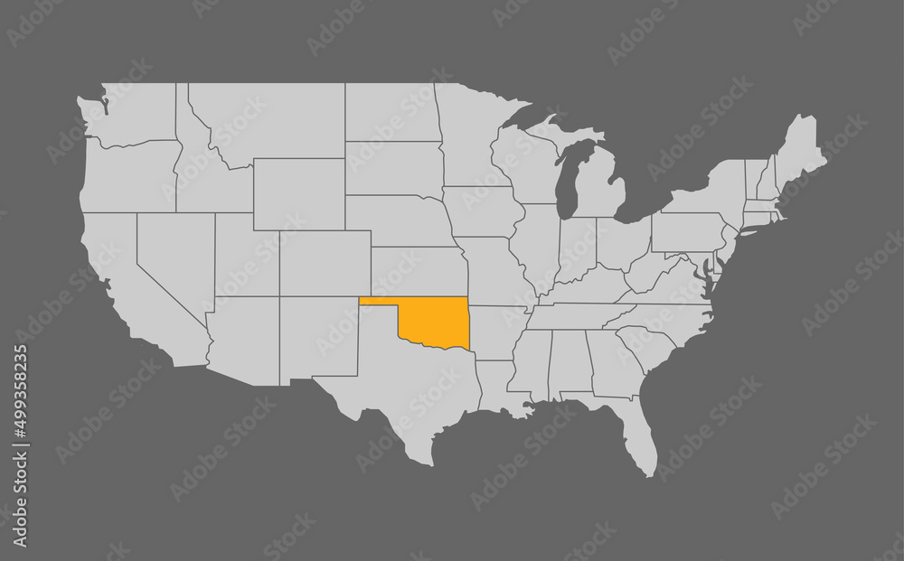 Obraz premium Map of the United States with Oklahoma highlight