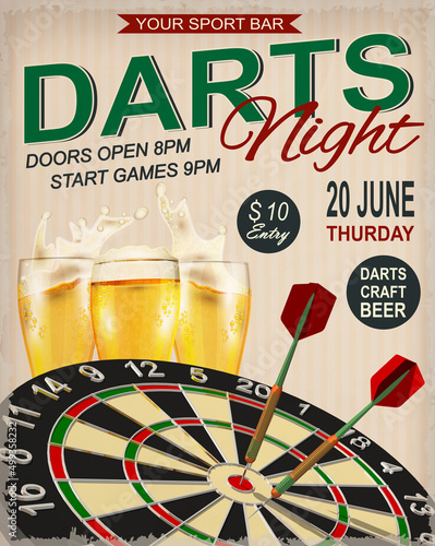 Darts Night retro poster. photo