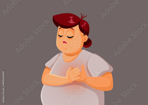 Overweight Adult Woman Feeling Chest Pains Vector Illustration