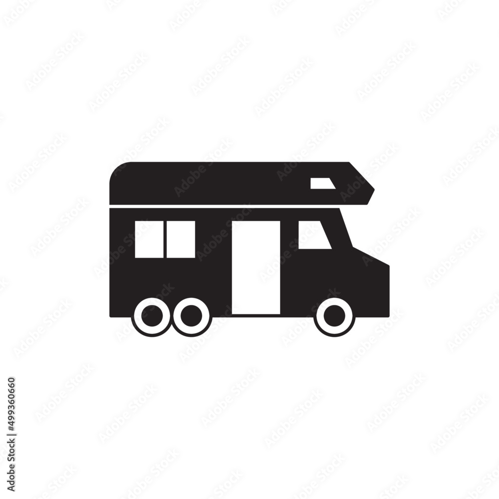 Camper car, camping car icon in black flat glyph, filled style isolated on white background Camper car, camping car icon in black flat glyph, filled style isolated on white background