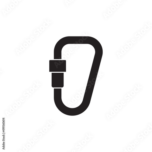 Carabiner clip icon in black flat glyph, filled style isolated on white background