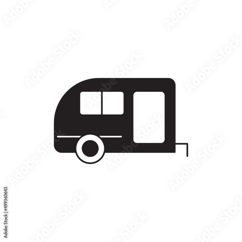 Camper icon in black flat glyph, filled style isolated on white background