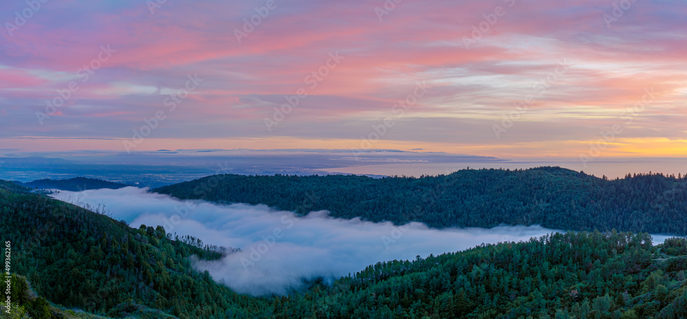 Sunset high above Monterey Bay from Santa Cruz Mountains