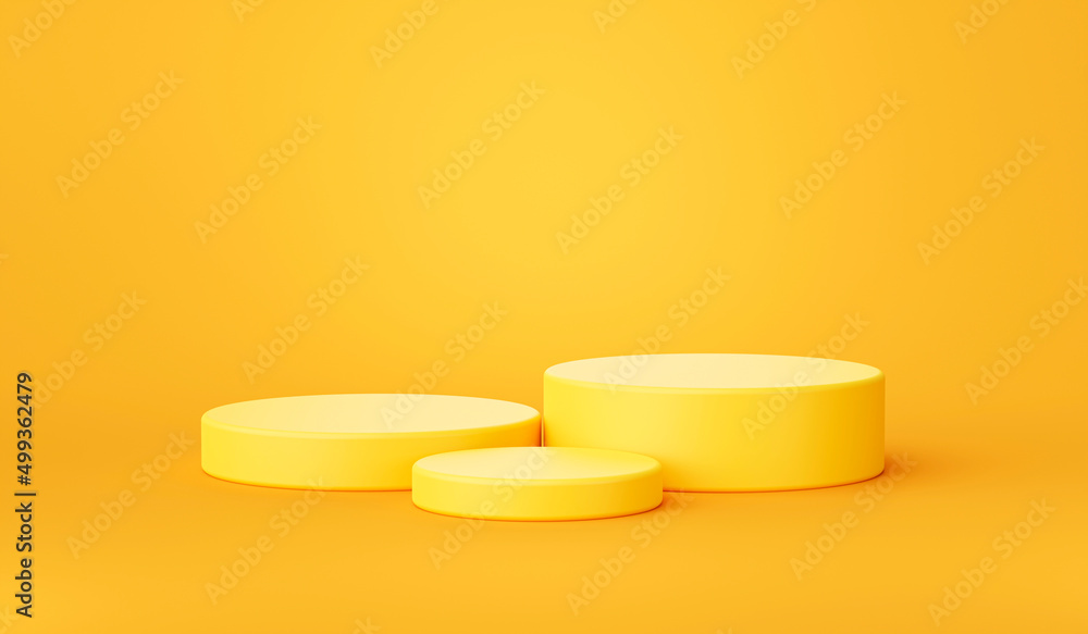 Fototapeta premium Minimal Yellow cylinder podium studio pedestal empty product display to show product platform on yellow background 3d rendering