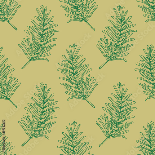 rosemary leaves seamless pattern. wrapping paper, label, menu, kitchen textiles. sketch hand drawn doodle. vector monochrome minimalism. plant, spice.