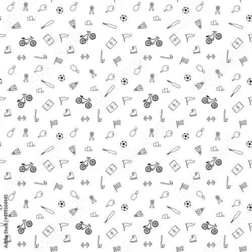 Seamless vector pattern with sports icons. Doodle vector with sport icons on white background. Vintage sport pattern