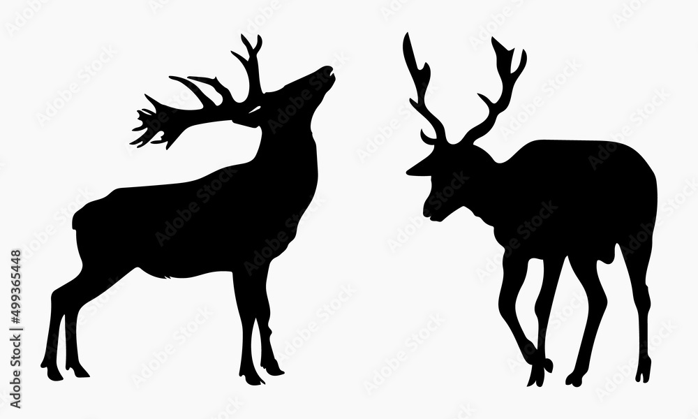 Fototapeta premium Collection of deer silhouettes set on white background