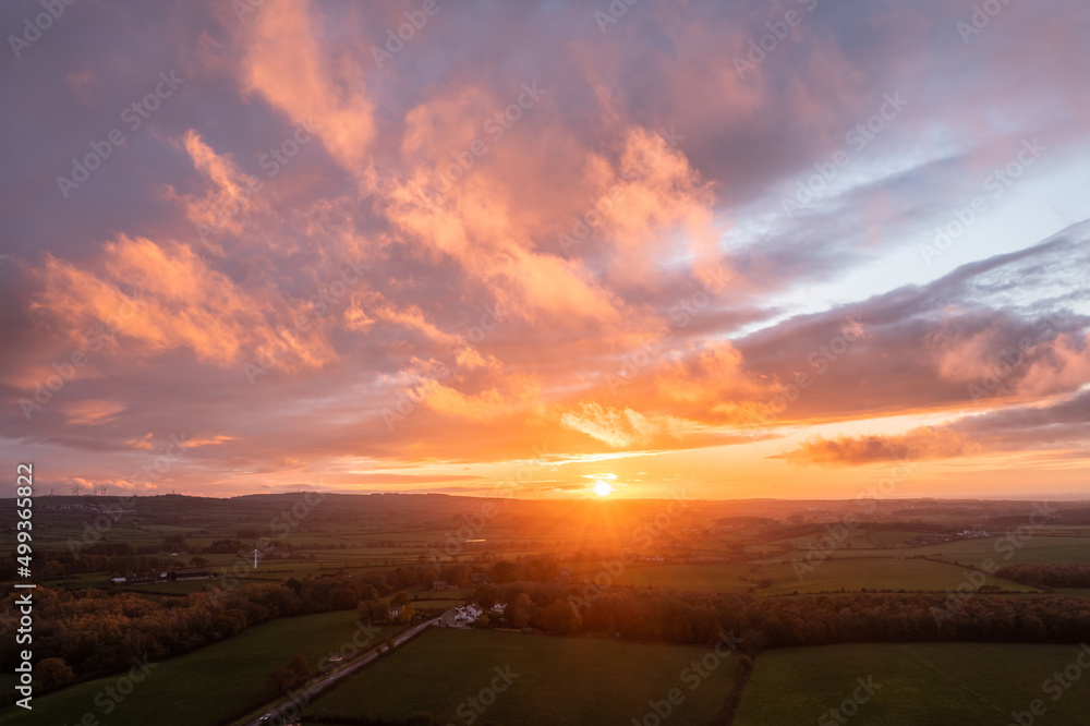 Epic stunning aerial drone landscape sunset image of Lake DAistrict countryside during Autumn