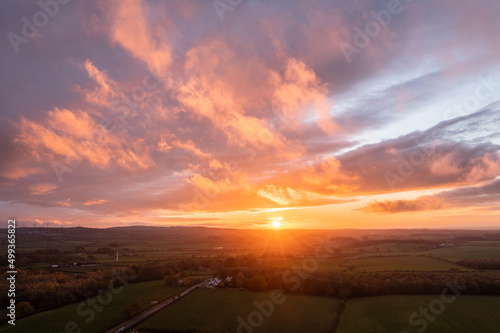 Epic stunning aerial drone landscape sunset image of Lake DAistrict countryside during Autumn