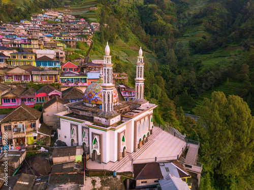 The mosque is located between village housing on the slopes of a Mount Sumbing. Masjid Baituttaqwa, Dusun Butuh Nepal Van Java, Magelang photo