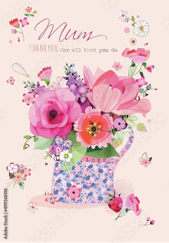Hand Drawn Mother's Day illustration Vector, Floral Mother's Day Background Drawing Watercolor