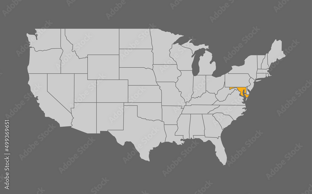 Fototapeta premium Map of the United States with Maryland highlight
