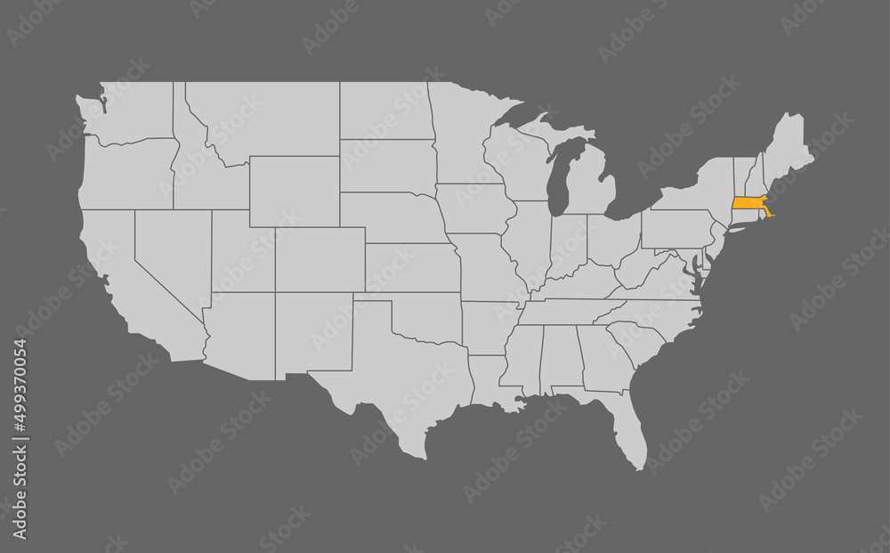 Map of United States with Massachusetts highlight