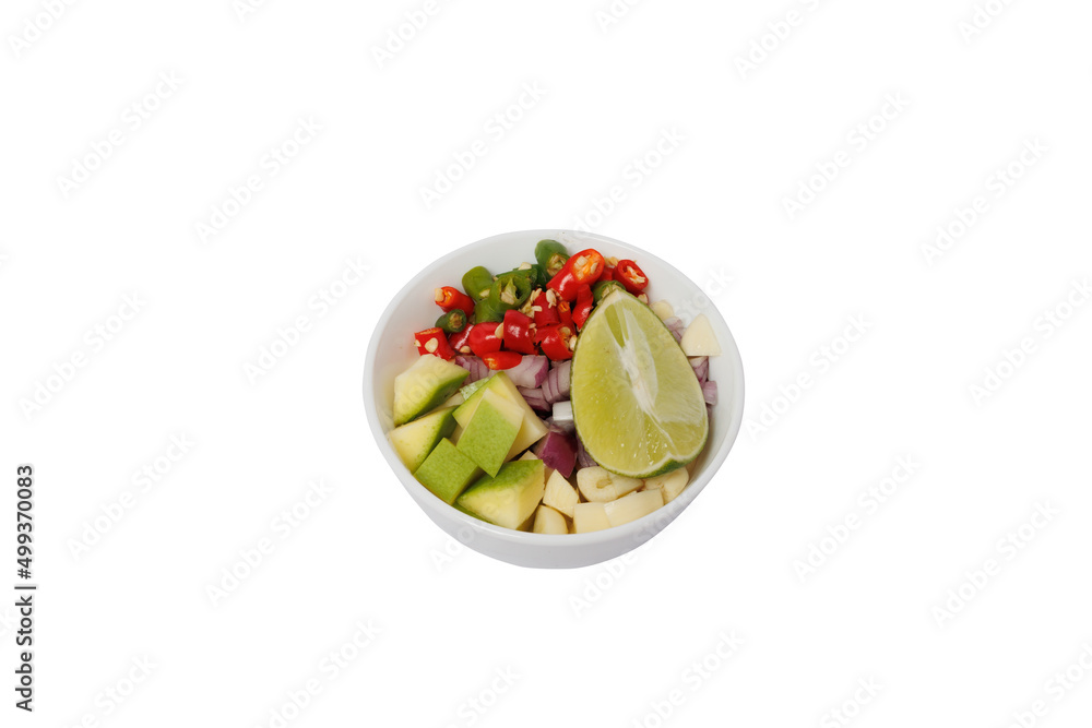 cup of lemon, chili, garlic, mango to eat Thai food cup of lemon, chili, garlic, mango to eat Thai food