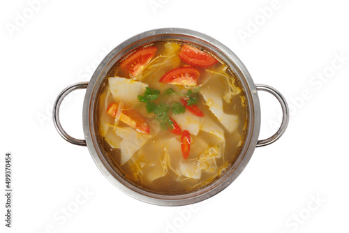 pot of broth to cook Thai hot pot isolated on white background.