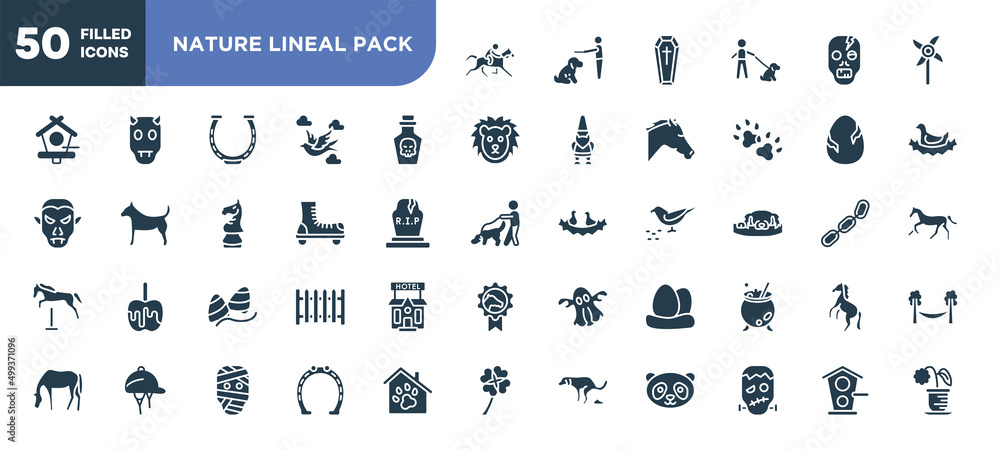 set of 50 filled nature lineal pack icons. editable glyph icons ...