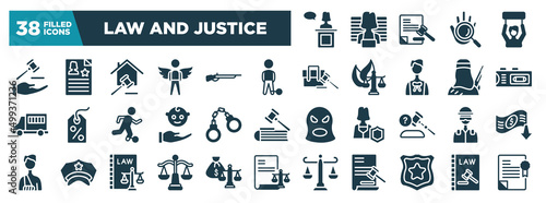 Foto law and justice glyph icons set