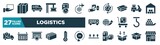 set of logistics icons in filled style. glyph web icons such as lightweight, container crane, cash on delivery, delivery courier, international delivery, sea ship with containers, insurance, this