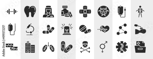 medical icons filled icons set. editable glyph icons such as weight  s  drip bag  microscope tool  medical pill  brea  lungs organ  male and female vector.