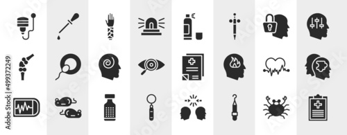 medical kit filled icons set. editable glyph icons such as ultrasound, ambulance lights, secret, insemination, medical records, psychologist, homeopathy, periodontal scaler vector.