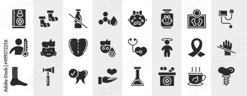 dental care filled icons set. editable glyph icons such as handbook, trans fat, body weight, swelling, medical checkup, latex, healthy tooth, medicine box vector.