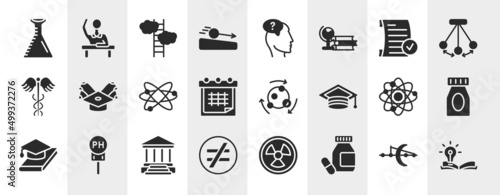 knowledge filled icons set. editable glyph icons such as volumetric flask, acceleration, passed, scholarship, metabolism, medication, academy, medicines vector.