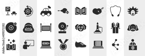 university filled icons set. editable glyph icons such as car park, table tennis, jump rope, beanbag, professor, shakespeare, online education, e-learning vector.