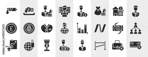 jobless filled icons set. editable glyph icons such as low energy, suspect, reit, eor tokens, bars, organization chart, passion, police line vector.