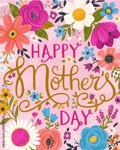 Hand Drawn Mother's Day illustration Vector, Floral Mother's Day Background Drawing Watercolor