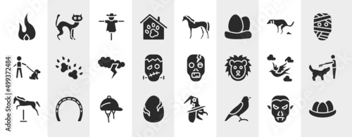 birds pack filled icons set. editable glyph icons such as fire flame, pet hotel, dog shitting, dog paw, zombie, man combing a dog, hat for a jockey, bird of black feathers vector.