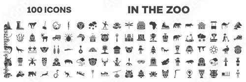 Fotografia set of 100 filled in the zoo icons