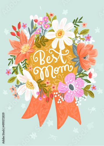 Hand Drawn Mother's Day illustration Vector, Floral Mother's Day Background Drawing Watercolor