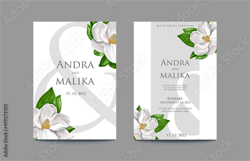 elegant white grey wedding invitation watercolor magnolia flower