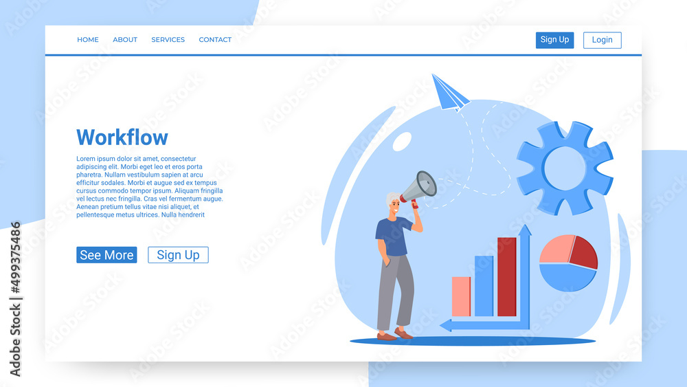Workflow.A concept describing the functions of employees and the search for new technologies.Vector illustration. Workflow.A concept describing the functions of employees and the search for new technologies.Vector illustration.