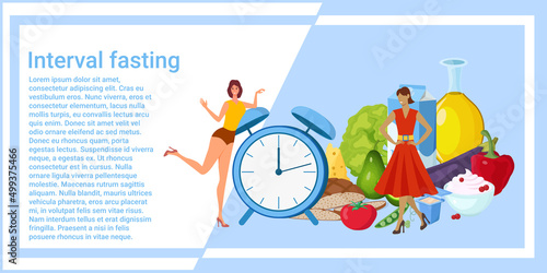 Interval fasting.The concept of proper nutrition, fasting and diet.Diet plan, fitness and sports activities.Vector illustration.