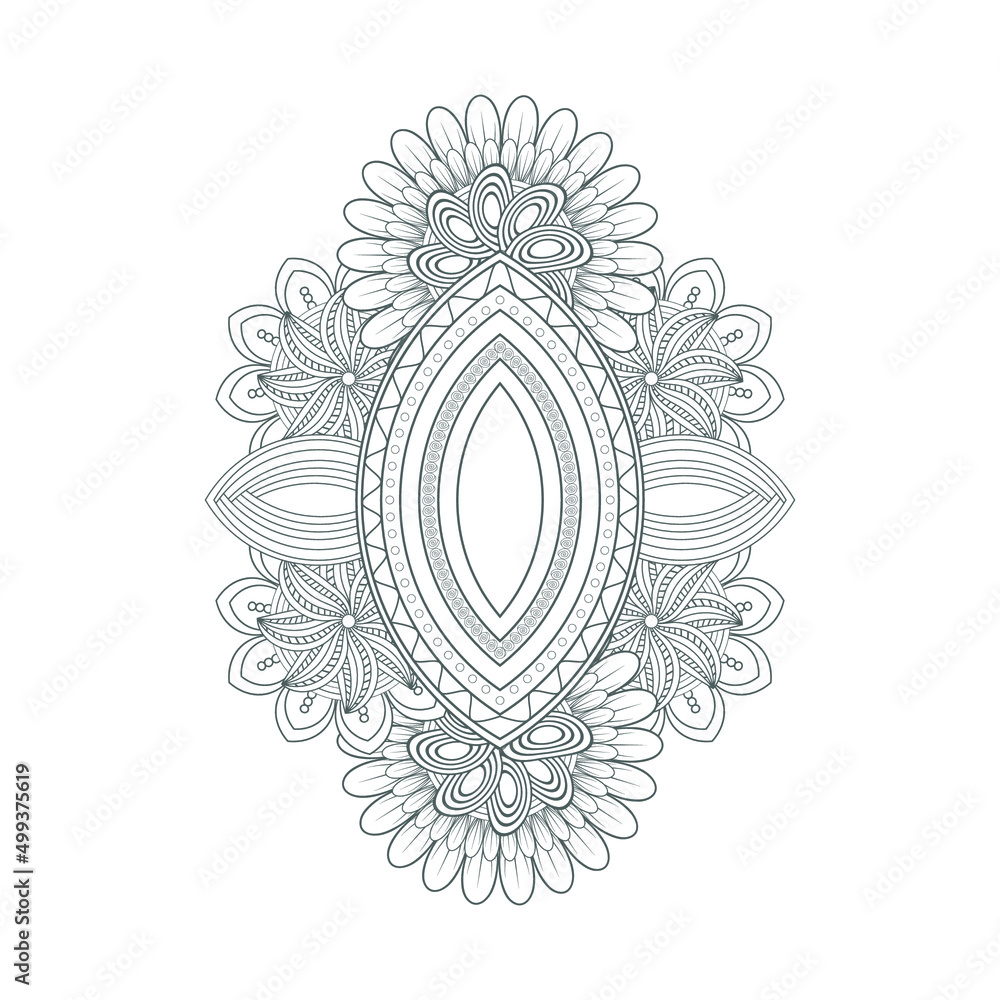 Decorative Doodle flowers in black and white for coloringbook, cover
