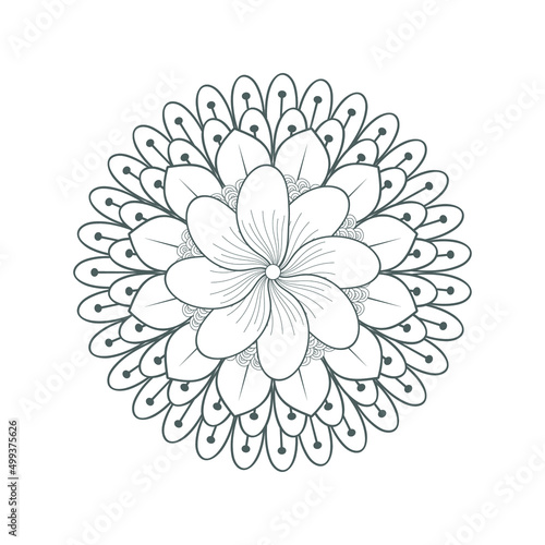 Fototapeta Naklejka Na Ścianę i Meble -  Decorative Doodle flowers in black and white for coloringbook, cover, background, wedding invitation card. Hand drawn sketch for adult anti stress coloring page isolated in white background.-vector