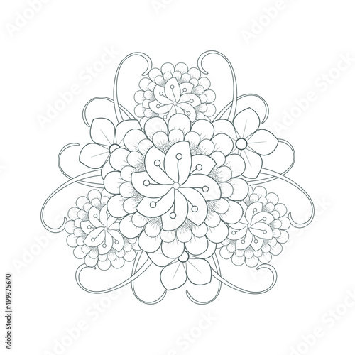 Decorative Doodle flowers in black and white for coloringbook  cover  background  wedding invitation card. Hand drawn sketch for adult anti stress coloring page isolated in white background.-vector
