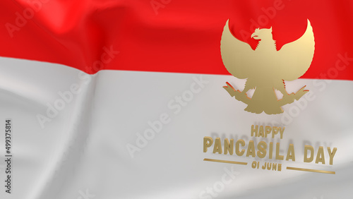 The Garuda gold symbol on Indonesia flag for  pancasila day 3d rendering. photo