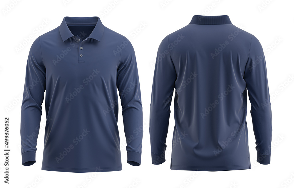 Navy Polo shirt long sleeve with Cuff and rib collar ( Cotton pique fabric texture) 3D rendered Navy Polo shirt long sleeve with Cuff and rib collar ( Cotton pique fabric texture) 3D rendered