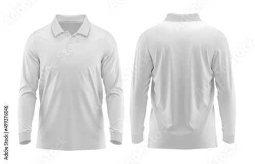 White Polo shirt long sleeve with Cuff and rib collar ( Cotton pique fabric texture) 3D rendered photo