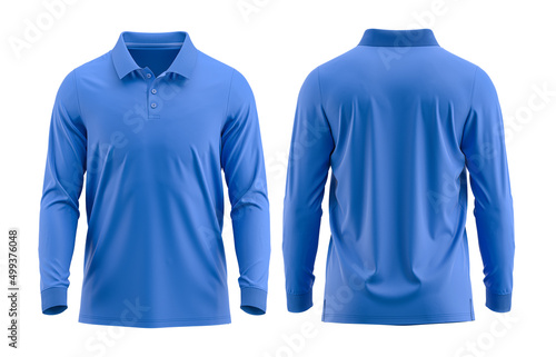 Royal blue Polo shirt long sleeve with Cuff and rib collar ( Cotton pique fabric texture) 3D rendered