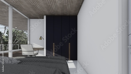 Fototapeta Naklejka Na Ścianę i Meble -  bedroom interior design with bed chair wardrobe 3d illustration