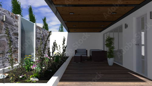 Wallpaper Mural House entrance with garden and veranda in summer Torontodigital.ca