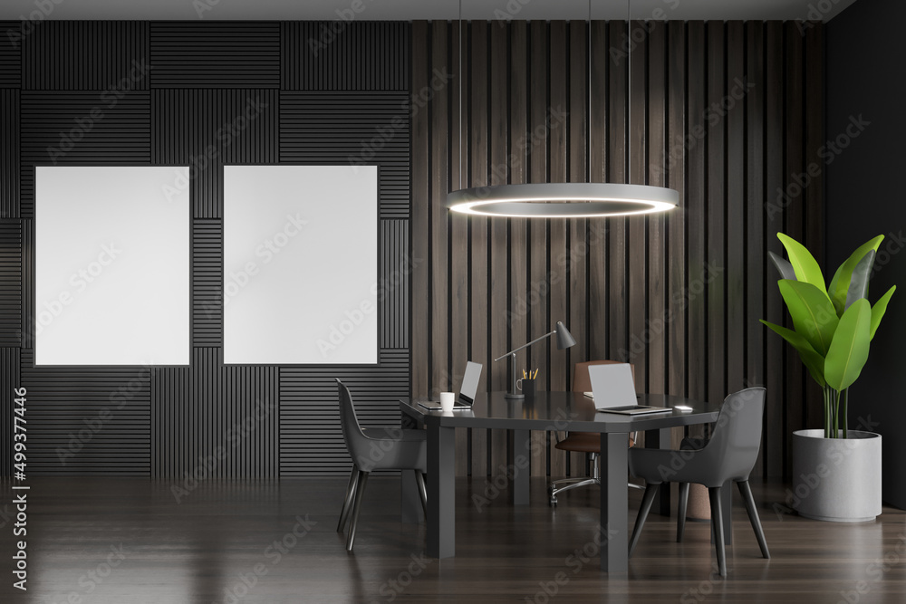 Office interior with armchair, table and laptop. Mockup frames Office interior with armchair, table and laptop. Mockup frames